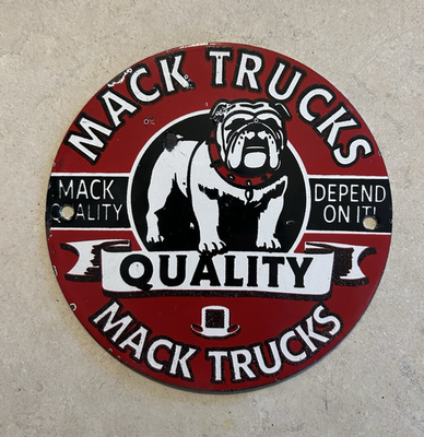 #ad Mack Trucks Quality Bulldog Round Metal Advertising Sign Porcelain $40.00