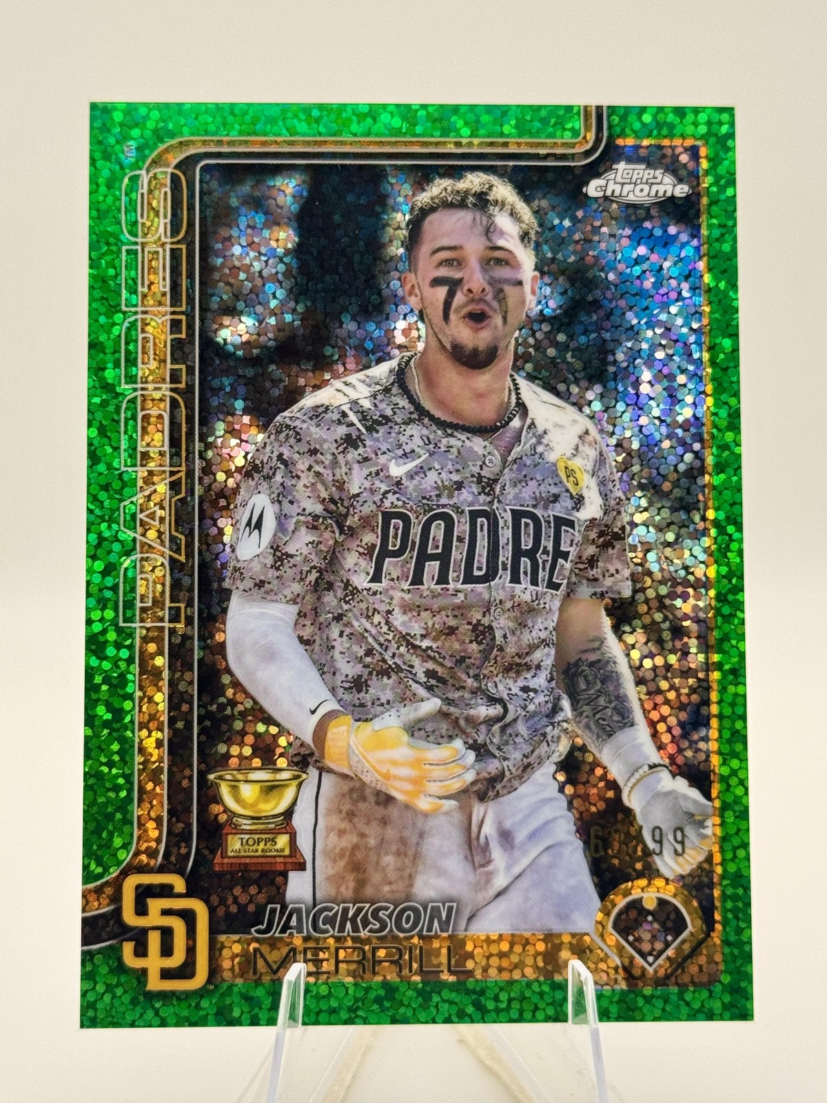 2025 Topps Chrome #61 Jackson Merrill Green Speckle Refractors #/99
