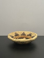 Vtg Handmade Native American Coiled Mini Basket W/Geometric Design