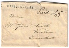 1832 Warren Ohio Stampless Cover Black Straight Line Feb 27 OH Paid Folded 25