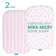 Cotton Bassinet Fitted Sheets Compatible with Mika Micky Bedside Sleeper 2 Pack