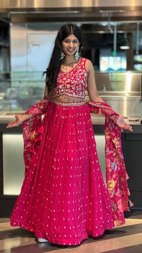 Hot Pink Designer Lehenga - Picture 3 of 6