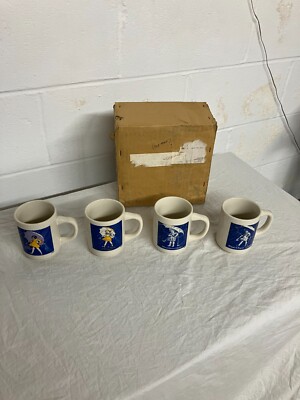 Set Of 4 Morton Salt Porcelain Coffee Cups Mugs 1914,1921,1956,1968 Japan