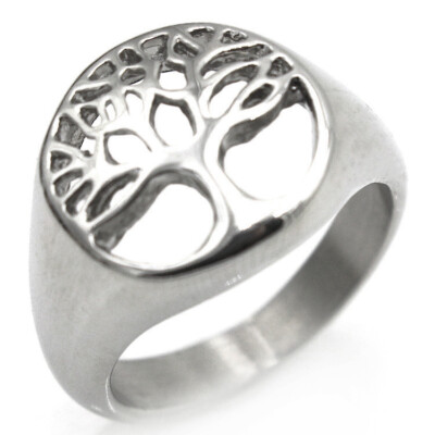 Vintage Hollow Tree of Life Ring for Men Women Stainless Steel Biker Punk Ring