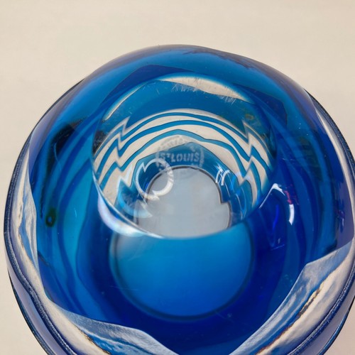 Vintage St Louis Crystal Blue Cut to Crystal Art Deco Moderne Vase - Picture 6 of 7