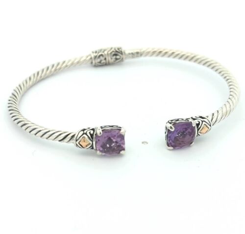 Video Samuel B 18K Gold 925 Sterling Silver Amethyst Cable Cuff Bangle Bracelet  - Picture 1 of 3