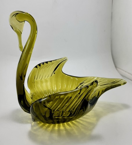 Vintage Italian hand blown Olive Glass Swan Dish, Murano Style, Unknown Maker - Picture 14 of 22