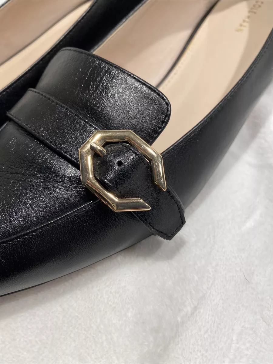 Cole Haan Leela Leather Skimmer Flat Shoes Buckle Strap Black Sz 9 1 2 B