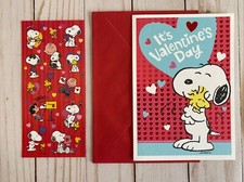 Snoopy  Woodstock Valentine  s Day Card  Stickers Hallmark Peanuts Warm Hugs
