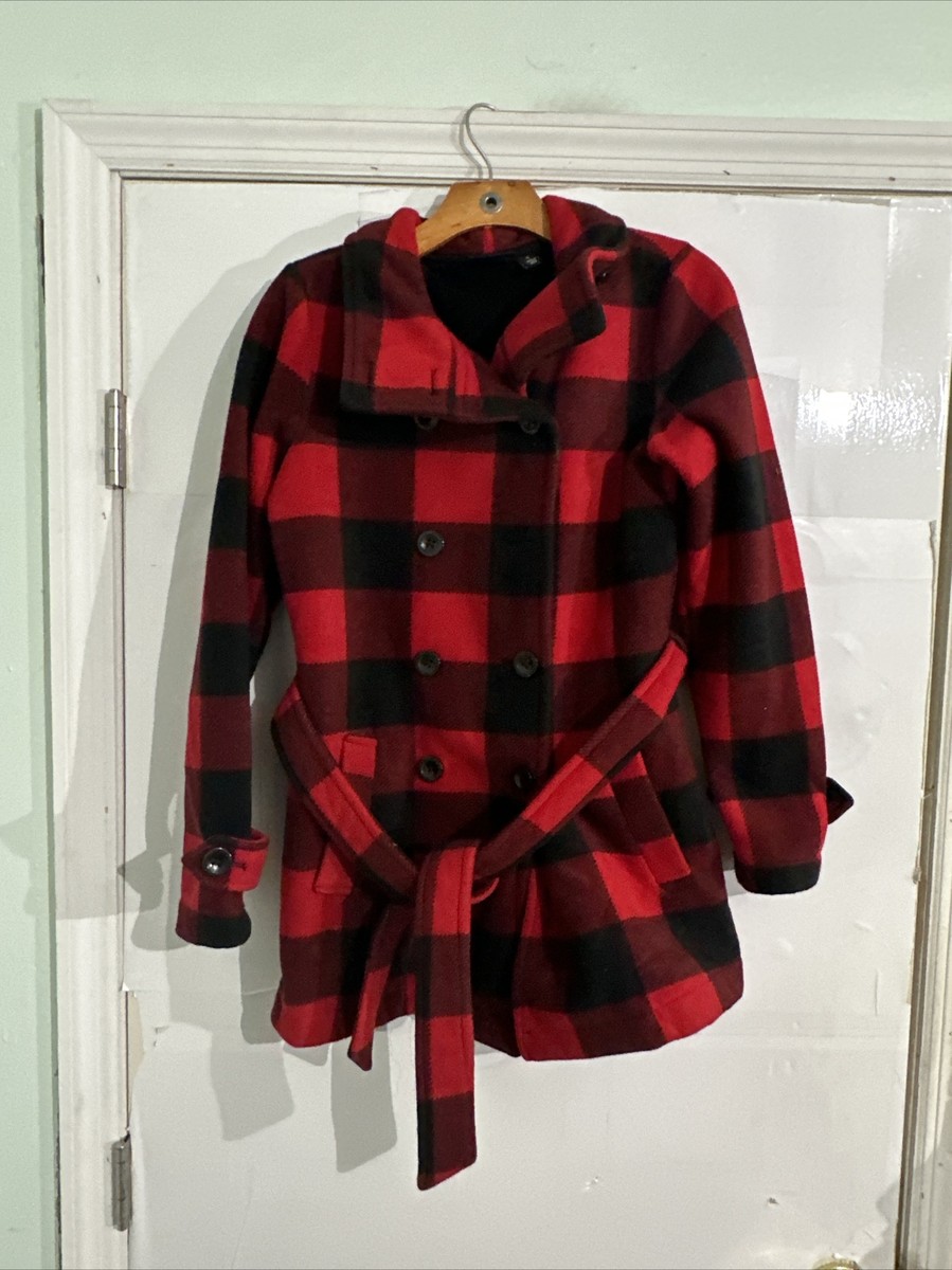 Ike Behar Buffalo Plaid Womens Fleece Belted Jacket Small