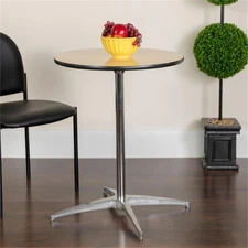 Flash Furniture 24" Round Adjustable Cocktail Table in Natural and Chrome