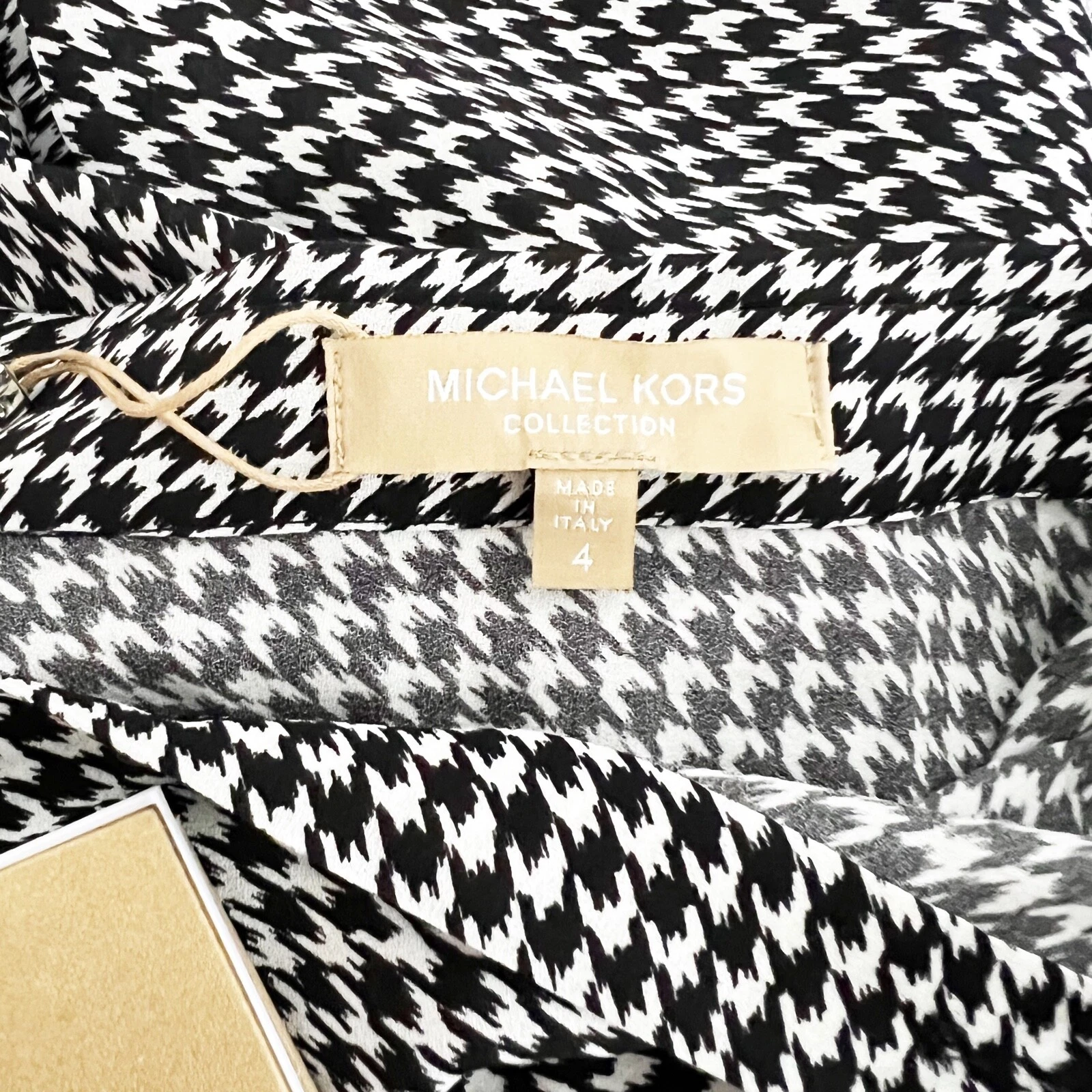 Maxi Abito 4 NUOVO Collezione Michael Kors Nero Bianco Piede di Poule Seta Chiffon