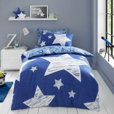KIDS SUPER STAR BEDDING Reversible Quilt Soft DUVET COVER Fitted Sheet & Curtain