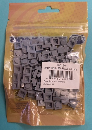 Versiegelt, BRANDNEU Elope BRICKY BLOCKS 100 Stück 1x1 GRAU Paket 560120 - Bild 2 von 2
