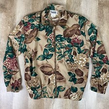 Vtg Teddi Printed Jacket 1990s Jcp Wm Sz Pm Tan Green Floral Brown Red White