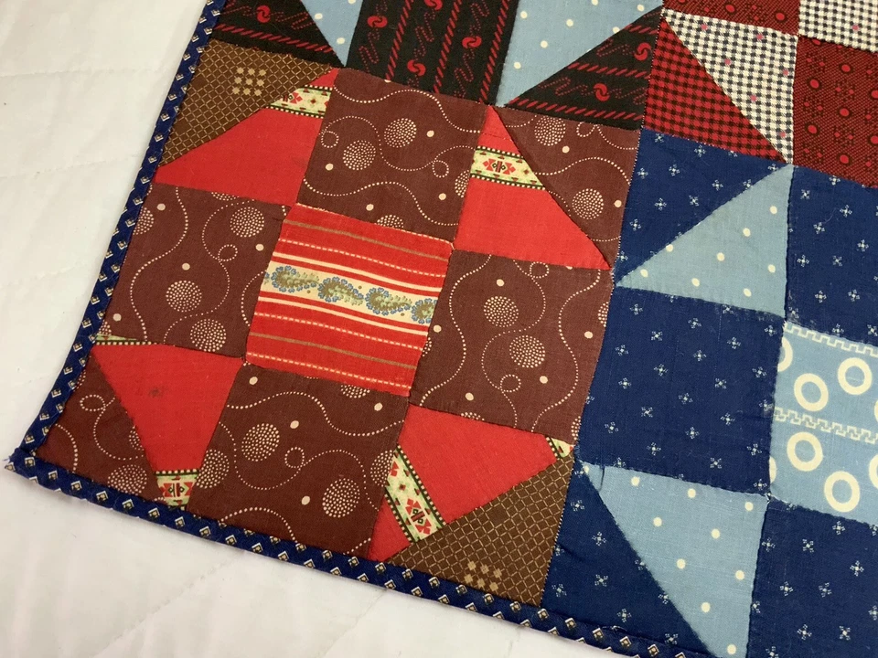 Vintage Antique Patchwork Quilt Table Topper, Nine Patch With Triangles, Early - Image 3 of 4