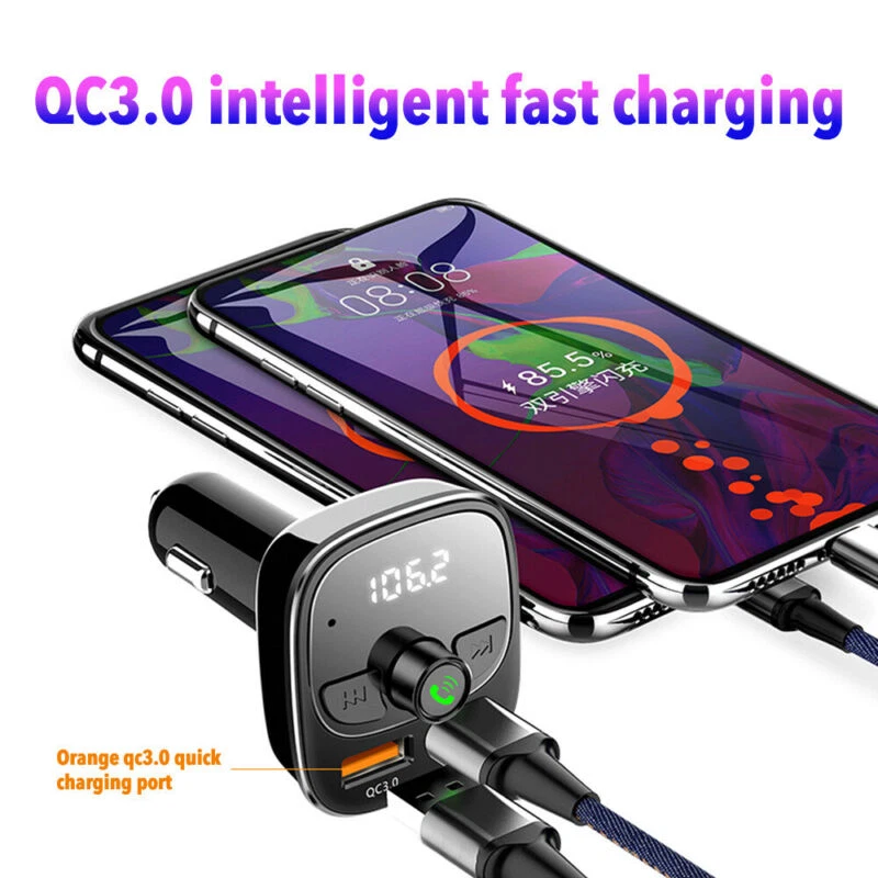 Bluetooth 5.0 Car FM Transmitter Handsfree Wireless MP3 Player Dual USB Charger - Image 3 of 4