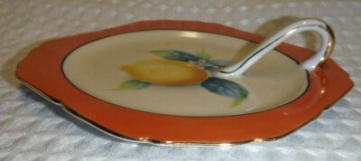 NORITAKE Nappy Dish Porcelain Lemon Coral Colored Band JAPAN