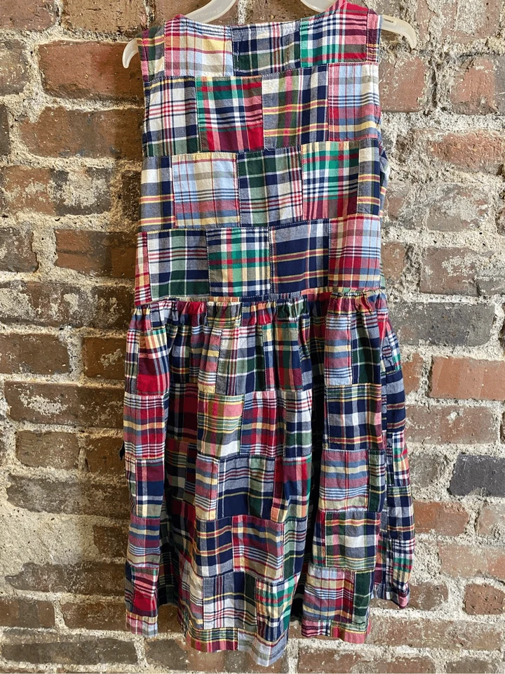 Vestido envolvente de algodón sin mangas a cuadros azul/rojo/verde American Living talla 10 para niña Foto 3 de 4