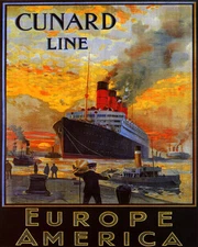 POSTER CUNARD LINE STEAMBOAT EUROPE AMERICA SHIP TRAVEL VINTAGE REPRO FREE S/H