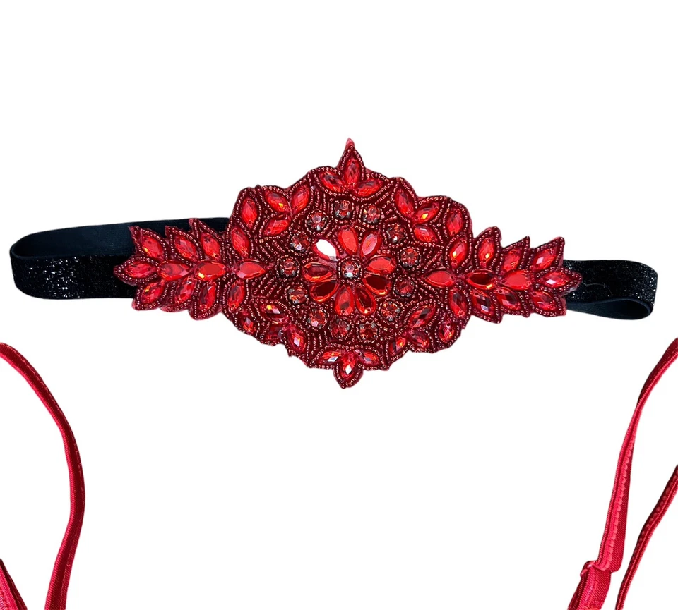 Women’s Red Fringe 1920’s Flapper Great Gatsby Costume Dress Headband Size S - Image 2 of 3