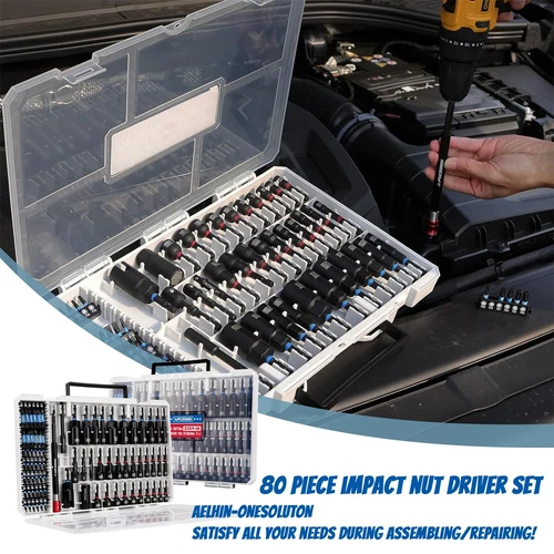 80-Piece Premium Magnetic Impact Nut Driver Set Metric & SAE With Socket