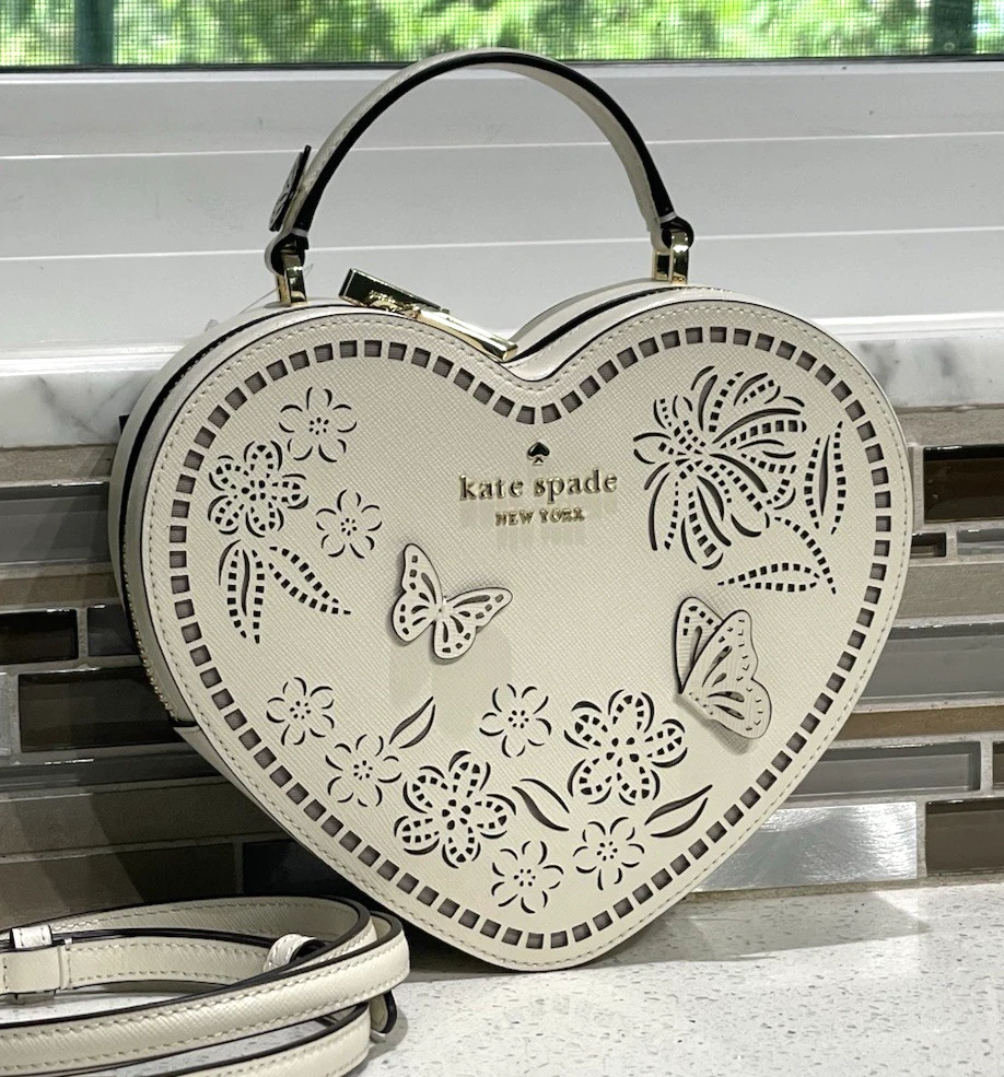 BORSA A TRACOLLA KATE SPADE 3D CUORE RITAGLIATA LOVE SHACK PELLE CREMA
