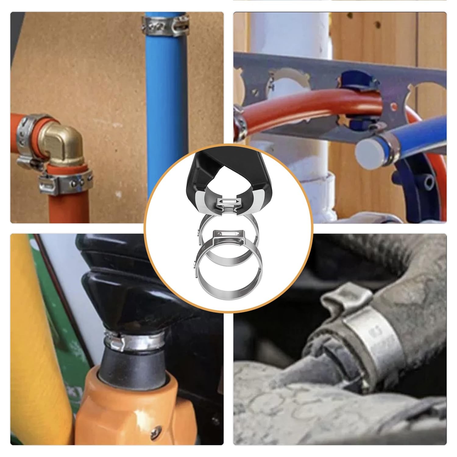 Single Ear Hose Clamps 80 PCS 3 Sizes with Pliers 1/2 3/4 1 inch Kit