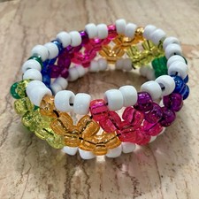Handmade Kandi Cuff Bracelet Rainbow Multi-Row Beaded Pony Bead Rave Festival