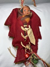 RARE Vintage SKOOKUM Native American Doll Souvenir Yellowstone Park Felt Leaf