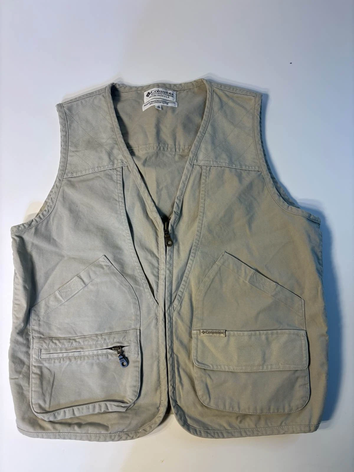 Columbia PFG Fishing Utility Vest Men's Small Khaki Tan Multi Pocket
