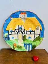 Vintage Plate. Ivory Ware Hancocks England. Hand Painted Cottage Design. 1920s
