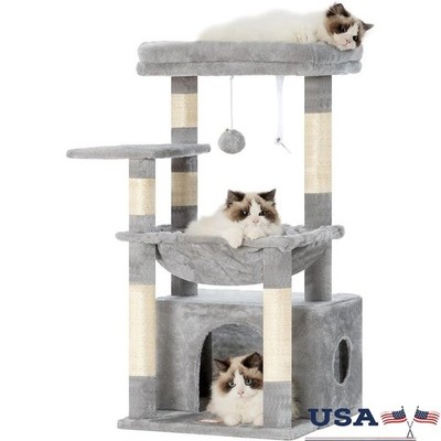 Cat Tree Tower W/ Large Basket Indoor Scratching Post Condo Multi Layer Design