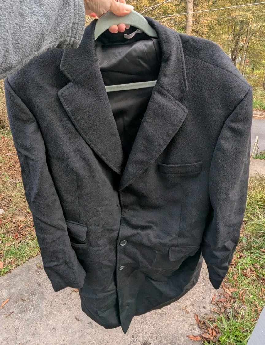 Hickey Freeman Coat Mens 44 Long 100% Wool Black Overcoat Jacket- Union Made - product detail image 5