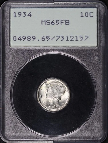 1934 Mercury Dime PCGS MS-65 FB Old Green Rattler Holder