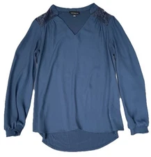 Fortune Ivy Shirt Womens Large Blue Lace Finance Babe Office Siren Old Money