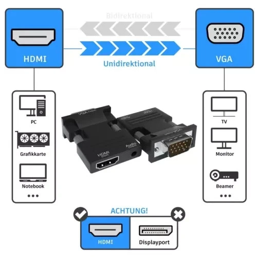 HDMI zu VGA Adapter HDTV 1080p Konverter Audio & Videokabel für PC, Laptop - Bild 2 von 4