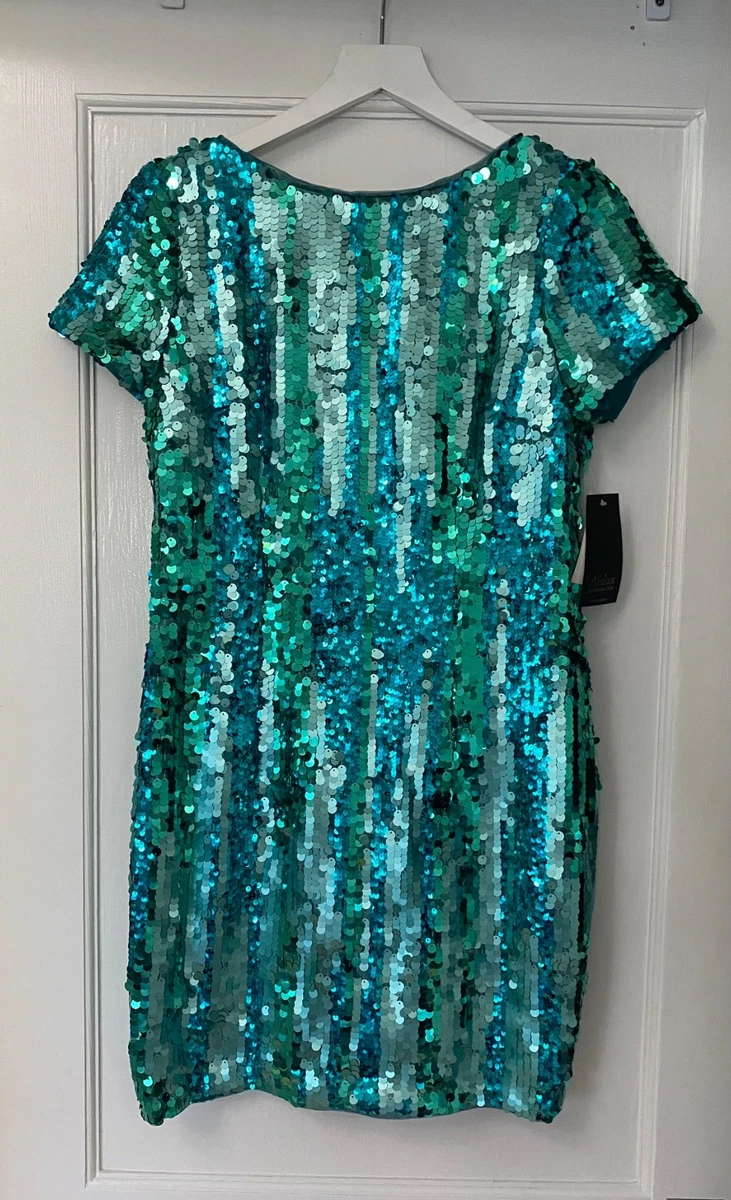 aidan mattox green sequin dress Aidan Mattox Women Sz 6 Green Silver Sheer Sequin All Over Party Sparkle Dress