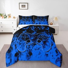 Gaming Bedding Set for Boys Girls Gamer Comforter Set Full Size Blue Smokey G...