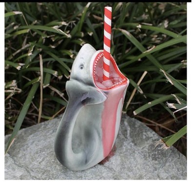 Tiki Bite Ceramic Shark Mug Stein Cup 14 Ozs Barconic Products 6.5'' Jaws