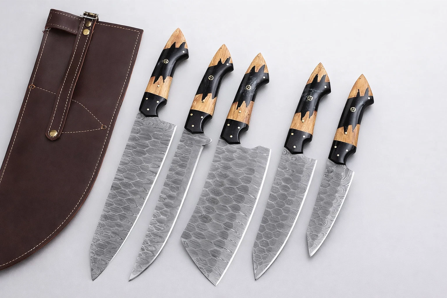 Handmade Damascus Steel 5PC Kitchen Knives Set Chef w/ Rosewood custom