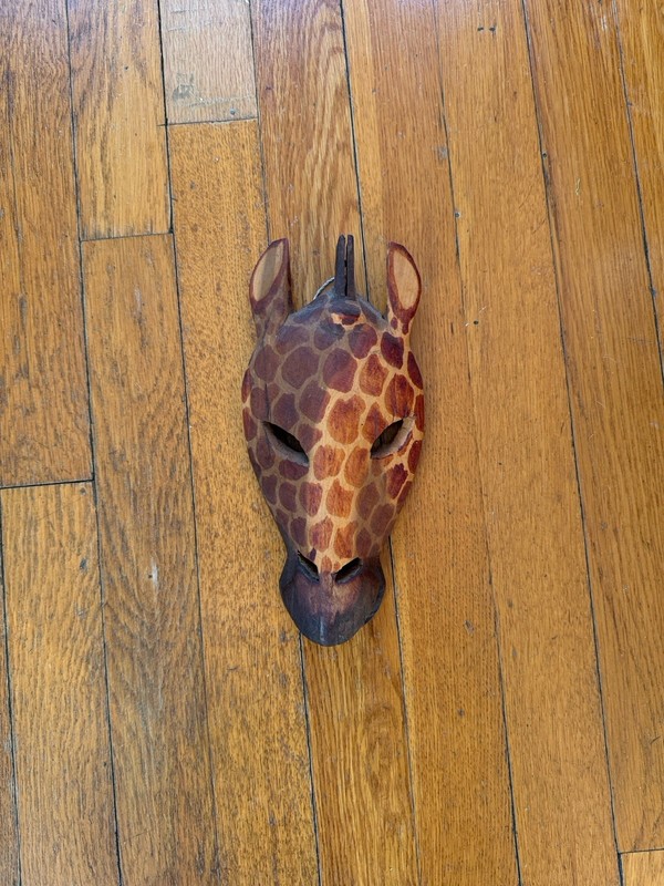Hand Carved Painted Wooden African Giraffe Mask Wall Deco Kenya Tribal Safari