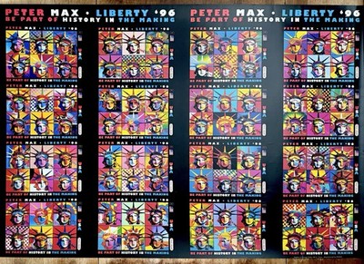 Peter Max Statue of Liberty  96 Uncut Sheet of 16 Liberty Post Cards 24  x 36 