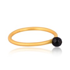 Faceted Black Onyx Bead Ring In Simple 18K Gold Plated Band Women Ring Jewelry