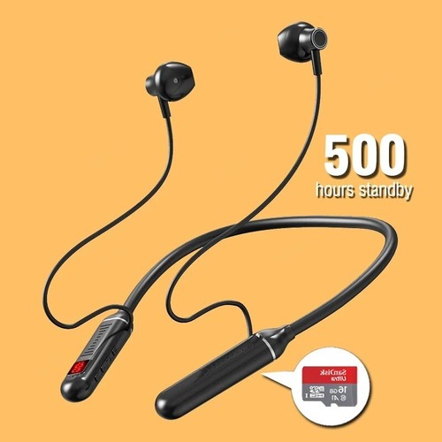 Wireless Bluetooth Neckband Earphones – 500H Battery, Mic, TF Card, Sport - 第 1/7 張圖片