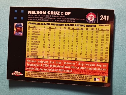 2007 Topps Chrome X-Fractor Nelson Cruz #241 Texas Rangers - Picture 2 of 2