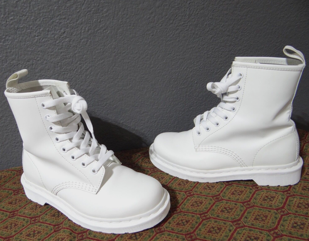 Dr. Martens 14357 Mono White Leather Lace Up Boots Women's Size 6