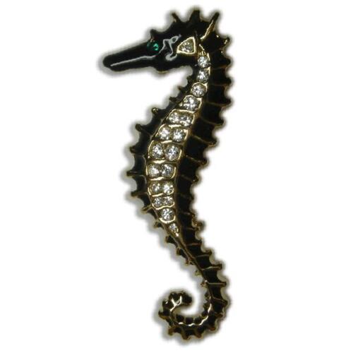 CRYSTAL GOLD PLATED SEAHORSE BROOCH PIN MADE WITH SWAROVSKI ELEMENTS - Picture 1 of 3
