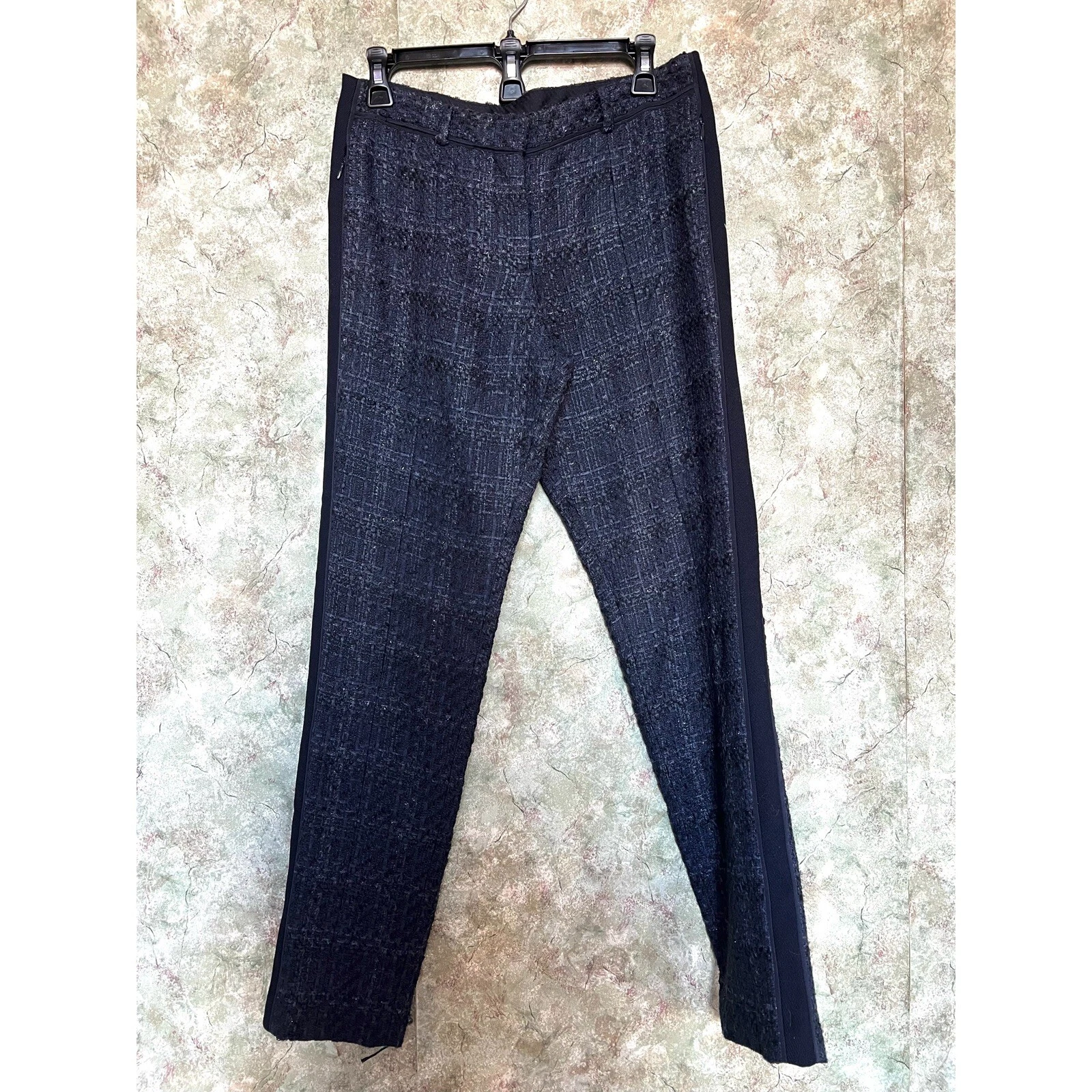 Tory Burch Pantaloni in tweed drew smaltati blu navy taglia 4