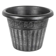Garden Elements Outdoor Dragon Banded Plastic Planter, Silver, 13"